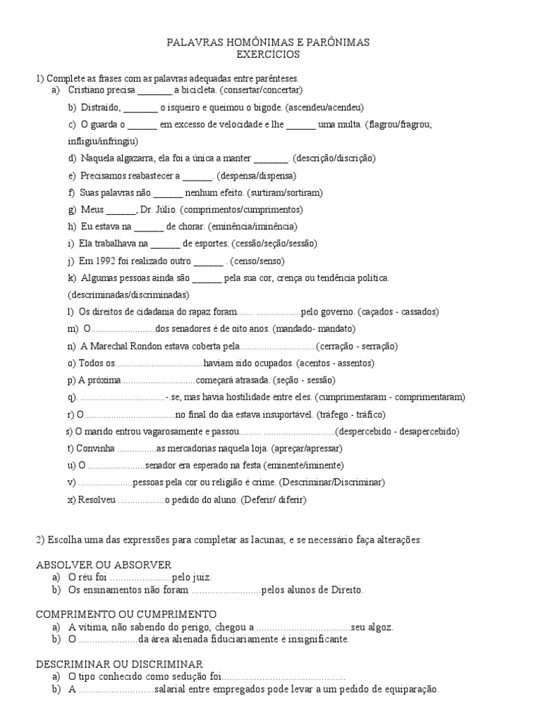 Exercícios de Homônimos e Parônimos | PDF | Justiça | Crime e Violência