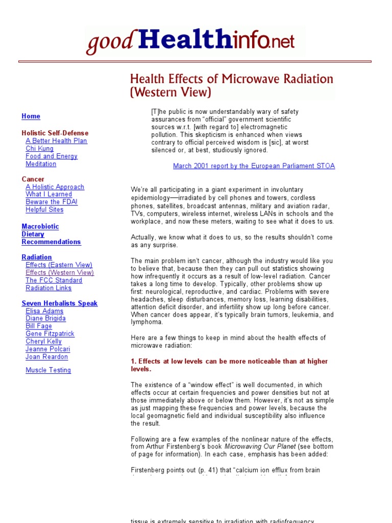 Health Effects of Microwave Radiation (Western View) Radio Frequency