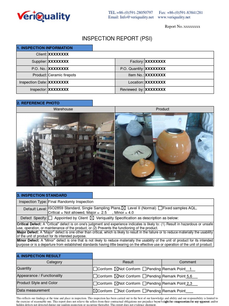 Ceramic Firepots Inspection Report | PDF | Usability | Business