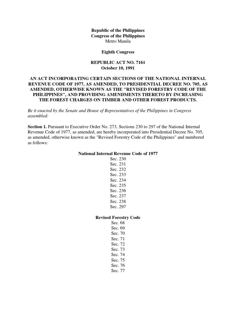 Ra 7161 amended nirc to incorporate pd 705 pdf lumber internal
