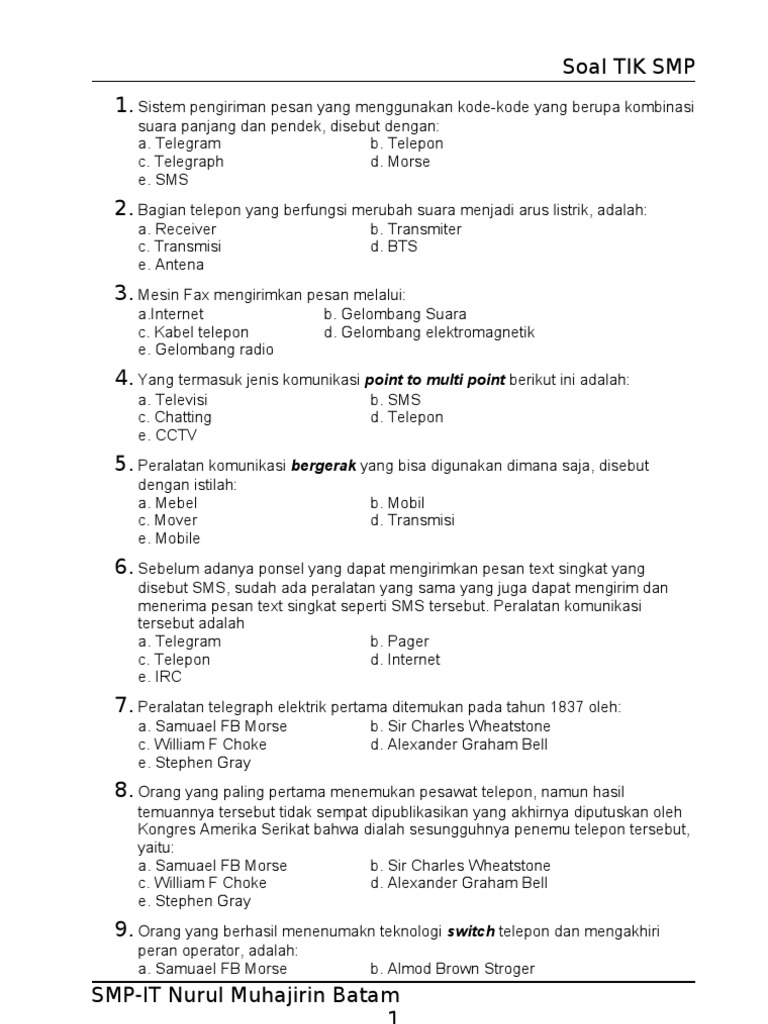 Soal Ujian Tpq Semester 1