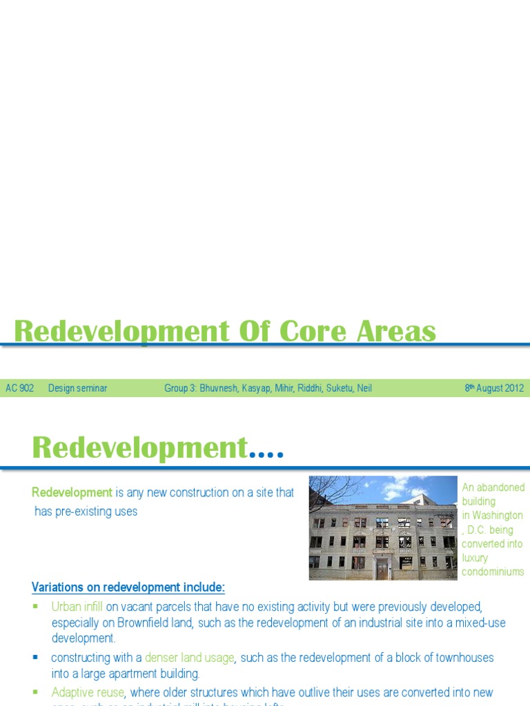 Redevelopment of Core Areas | PDF | Redevelopment | Urban Renewal