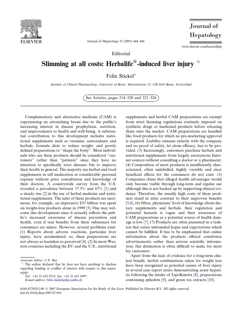 Herbalife 1 Slimming at All Costs HerbalifeÒinduced Liver Injury PDF Hepatitis