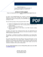 Notice To The Maket - Postpone On The Implementation of The Pricing Policy For Bovespa's Segment
