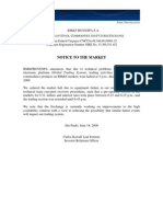 Notice To The Market - GTS System Network On June 19th, 2009