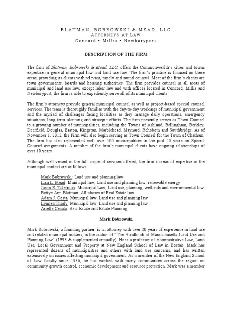 Blatman Bobrowski Mead Proposal PDF Zoning By Law