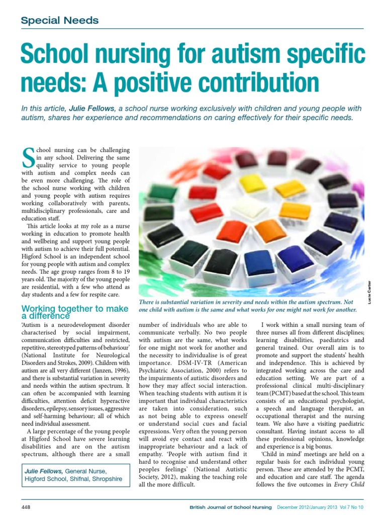 School Nursing For Autism Specific Needs PDF Autism Nursing