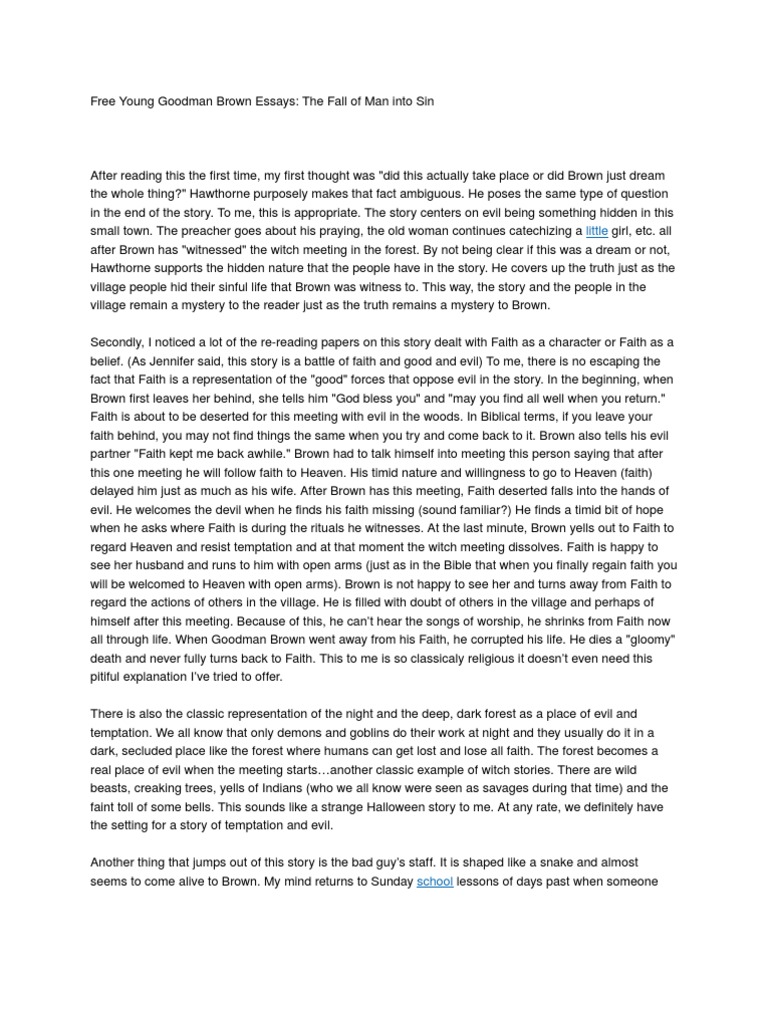 Young goodman brown essay outline