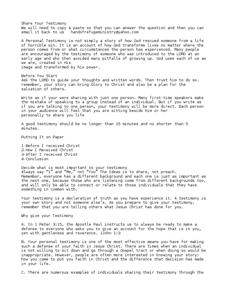 How To Give Your Testimony  PDF  Grace In Christianity  Acts Of
