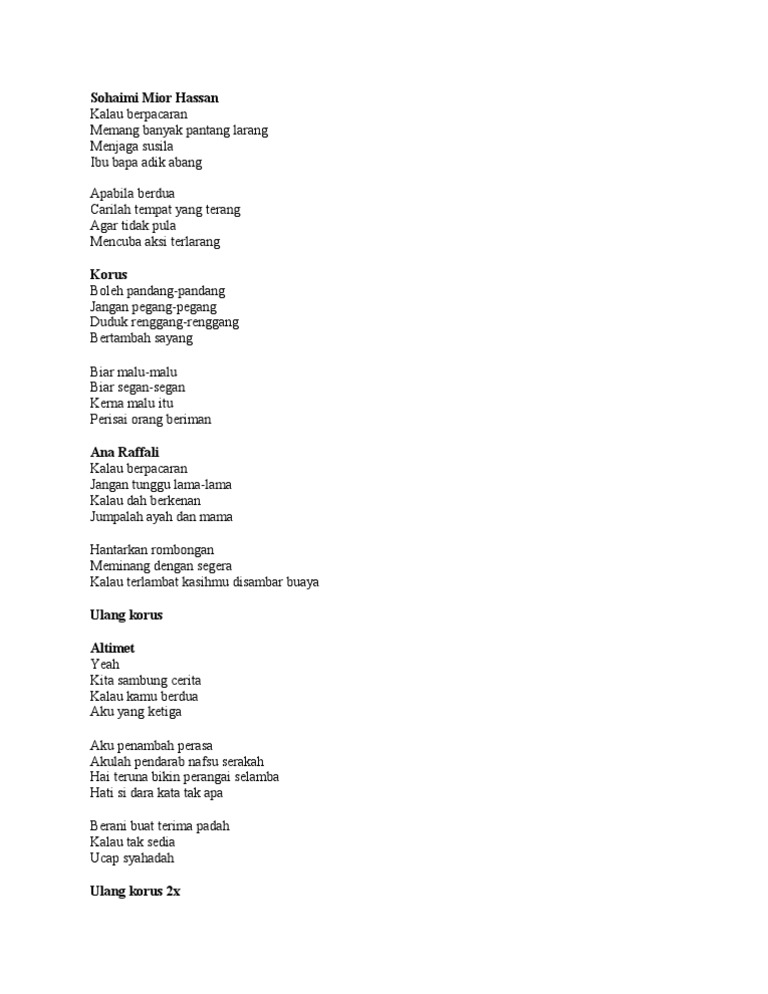 Sohaimi Mior Hassan Lirik Lagu Kalau Berpacaran Pdf