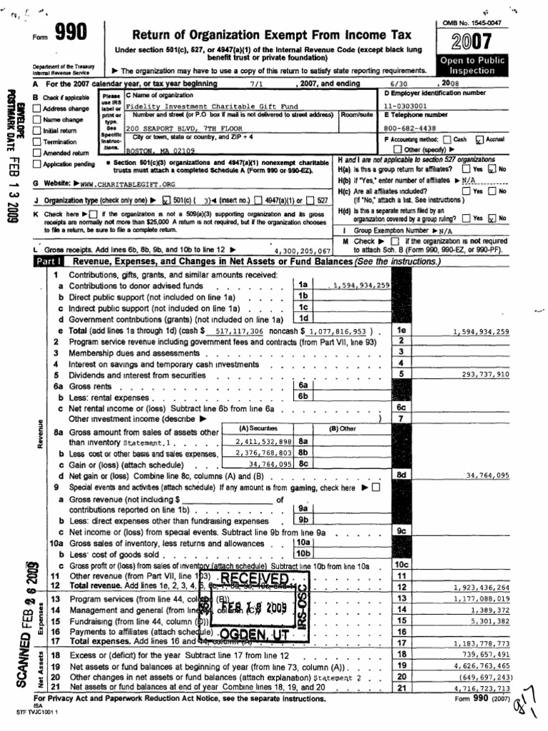 Fidelity Investment Charitable Gift Fund 2008 990 PDF Irs Tax Forms Revenue