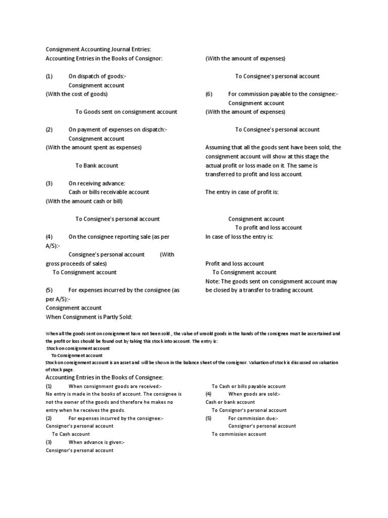 Consignment Accounting Journal Entries PDF Expense Valuation