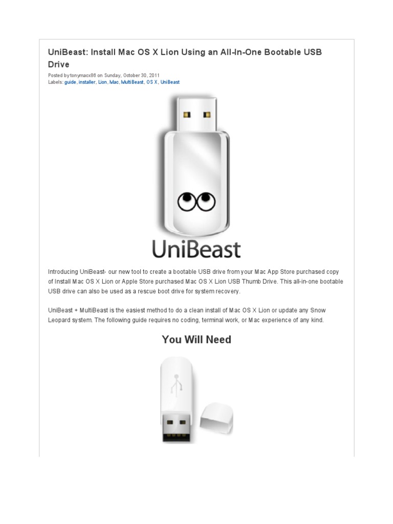 UniBeast: Install Mac OS X Lion Guide | PDF | Mac Os | Booting