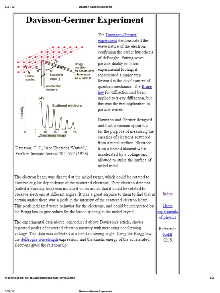 Davisson-Germer Experiment Overview | PDF | Condensed Matter Physics ...
