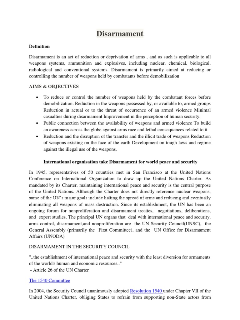 Disarmament: Aims & Objectives | PDF | Nuclear Disarmament | Arms Control