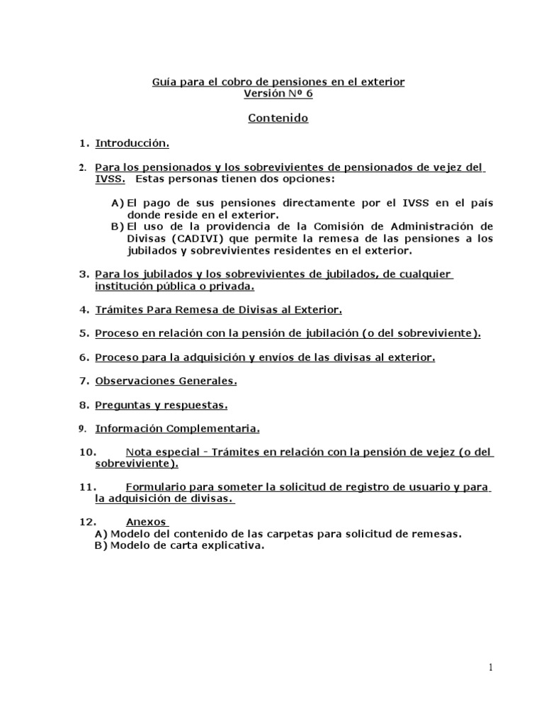 Guia Para El Cobro De Pension En El Exterior Ivss Pdvsa Version 6 Pdf Pension Jubilacion