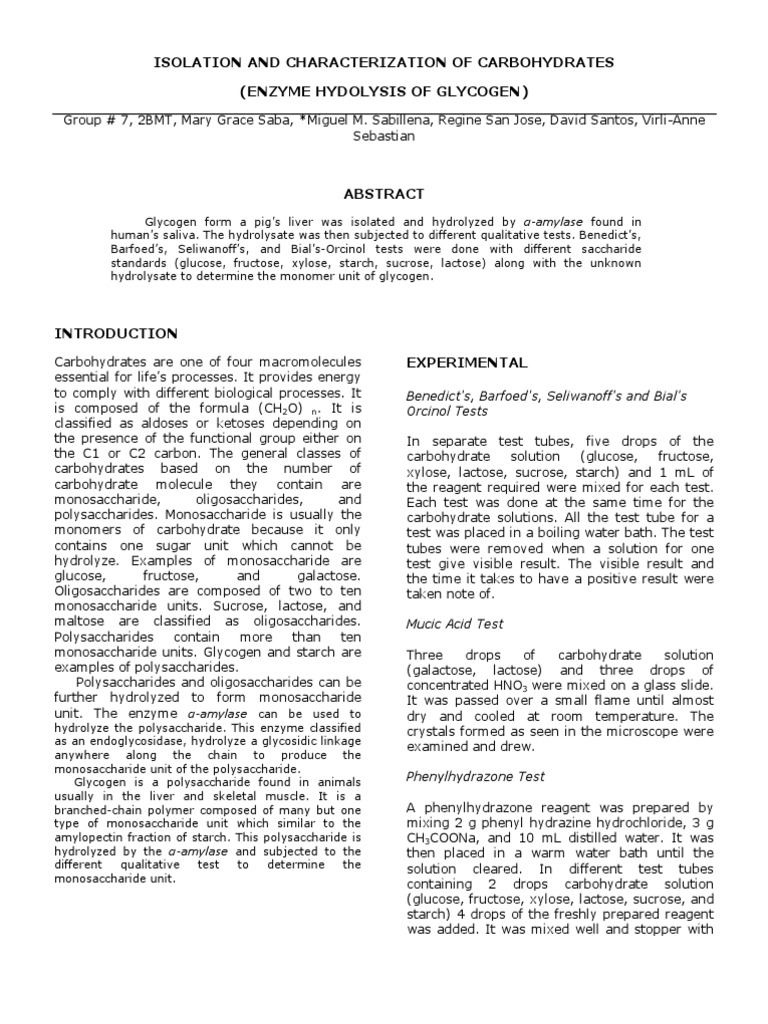 Isolation and Characterization of Carbohydrates | PDF | Carbohydrates ...