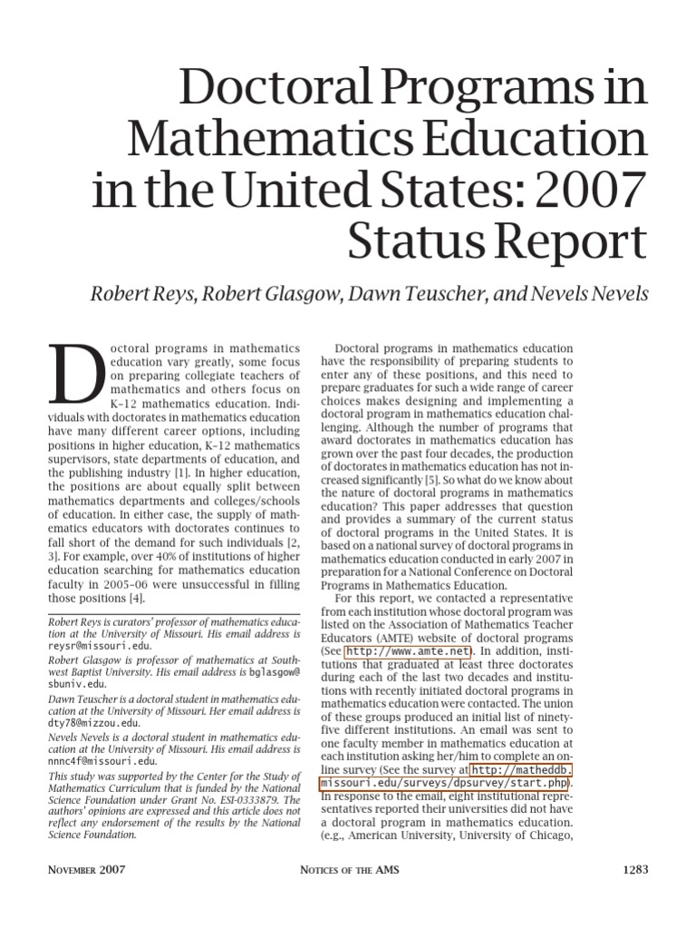 2007 Status of U.S. Math Education Doctorates | PDF | Doctor Of ...