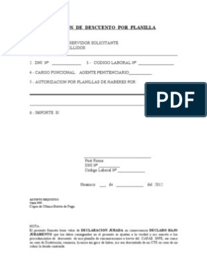 Autorizacion de Descuento Por Planilla y Modelo de Solicitud | PDF