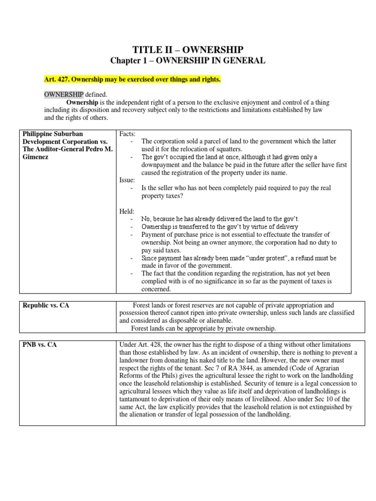 Title Ii Ownership Chapter 1 Ownership in General PDF