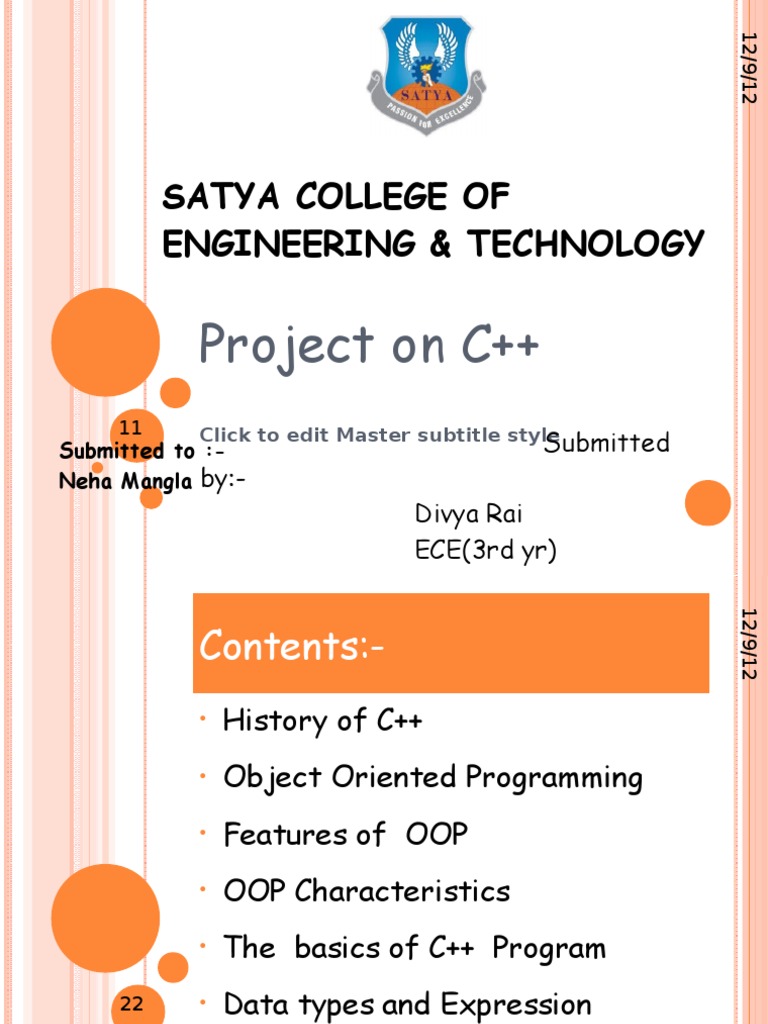Project On C++: Satya College of Engineering & Technology | PDF | C++ ...