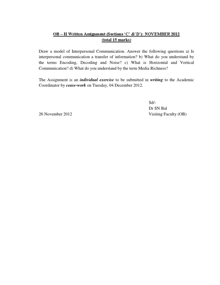 Interpersonal Communication Assignment | PDF