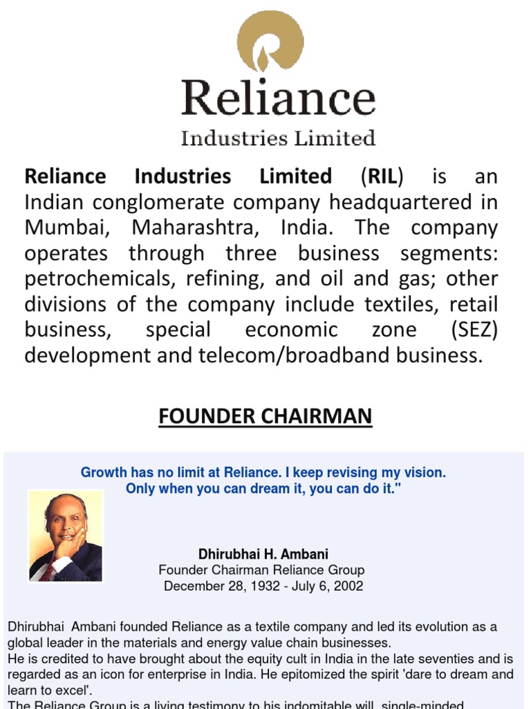 Reliance Industries Overview and History | PDF | Retail | Economies