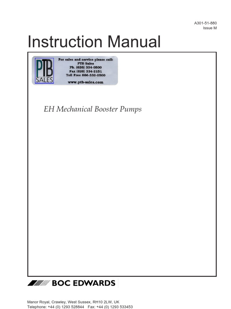 EH1200 Mechanical Booster Pump Manual | PDF | Leak | Pump