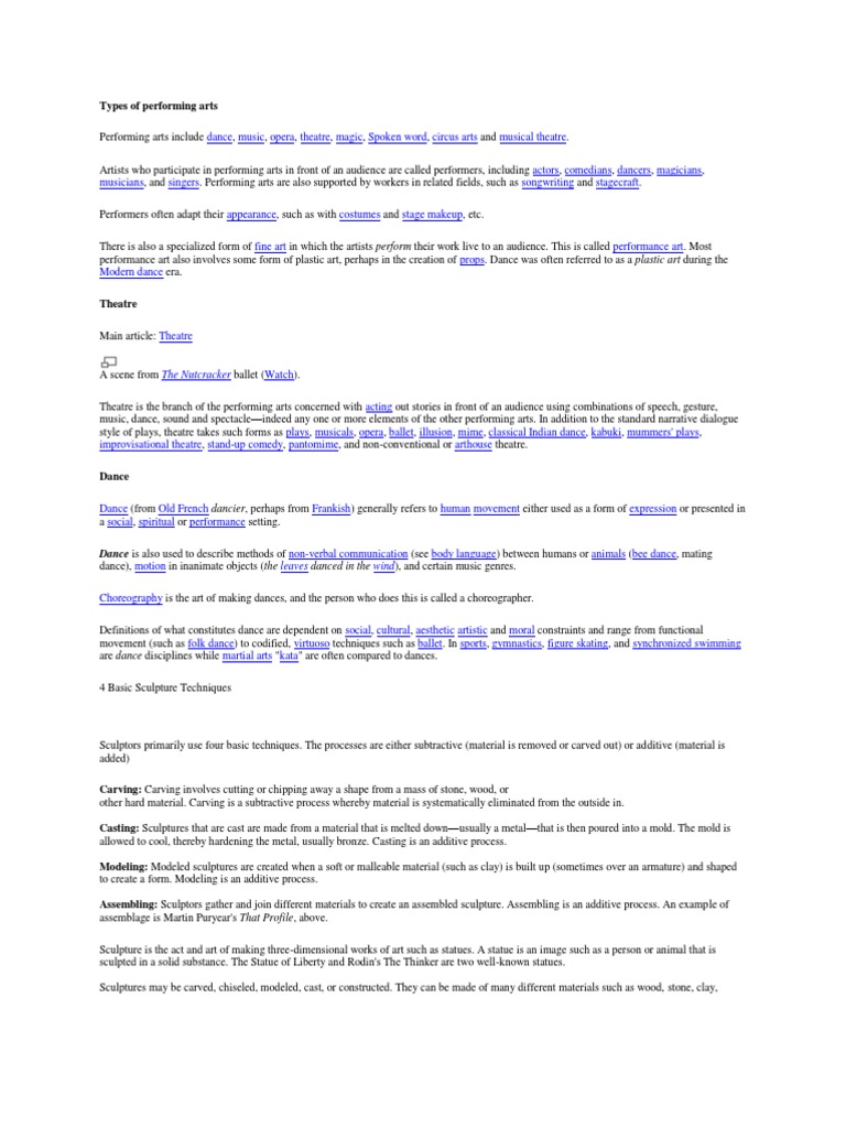 Overview of Performing Arts Types | PDF | Performing Arts | Sculpture