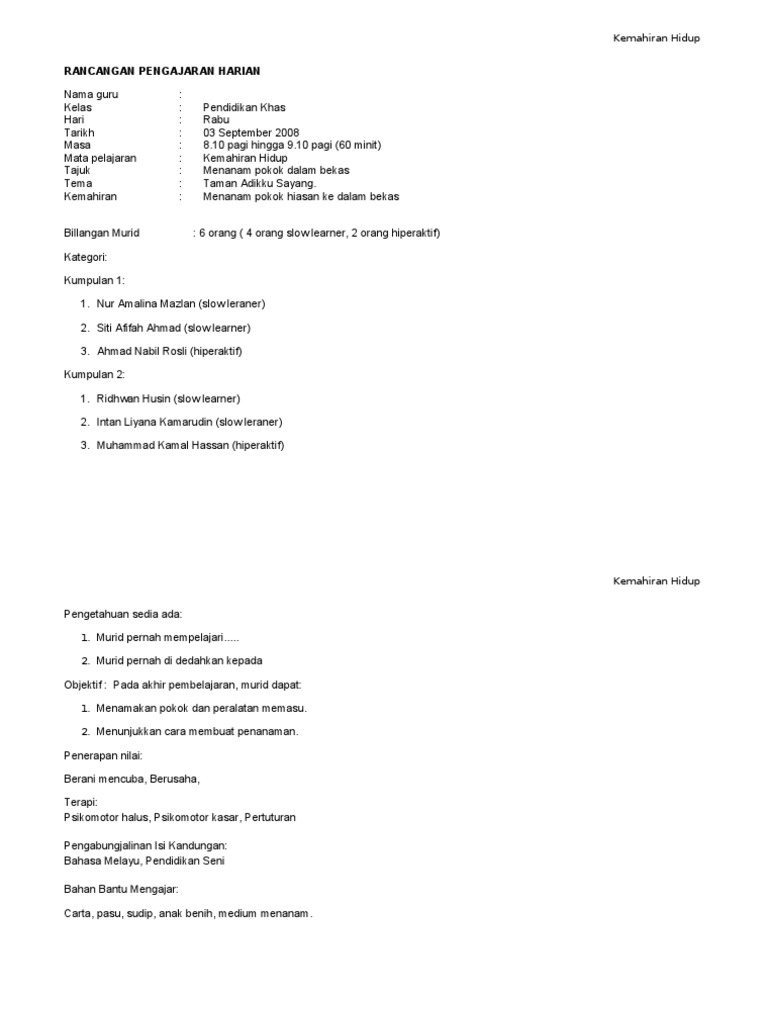 RPH KHSR PK Perkebunan Contoh | PDF