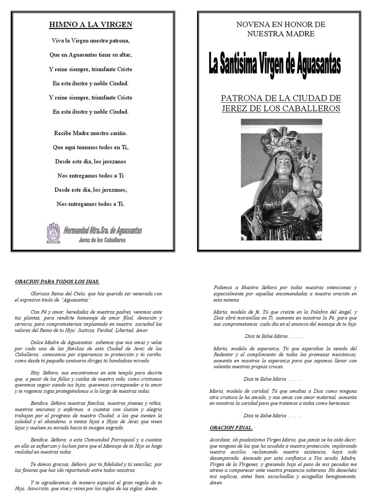 Himno y Novena a la Virgen de Aguasantas | PDF | María, madre de Jesús ...