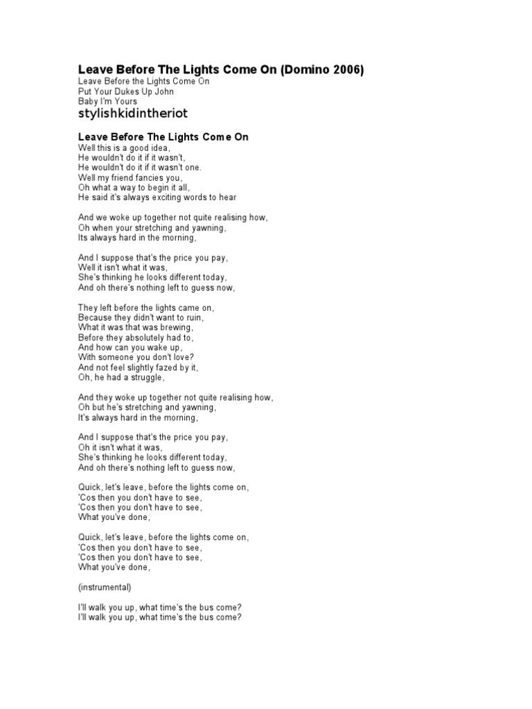 Leave Before The Lights Come On PDF Leisure