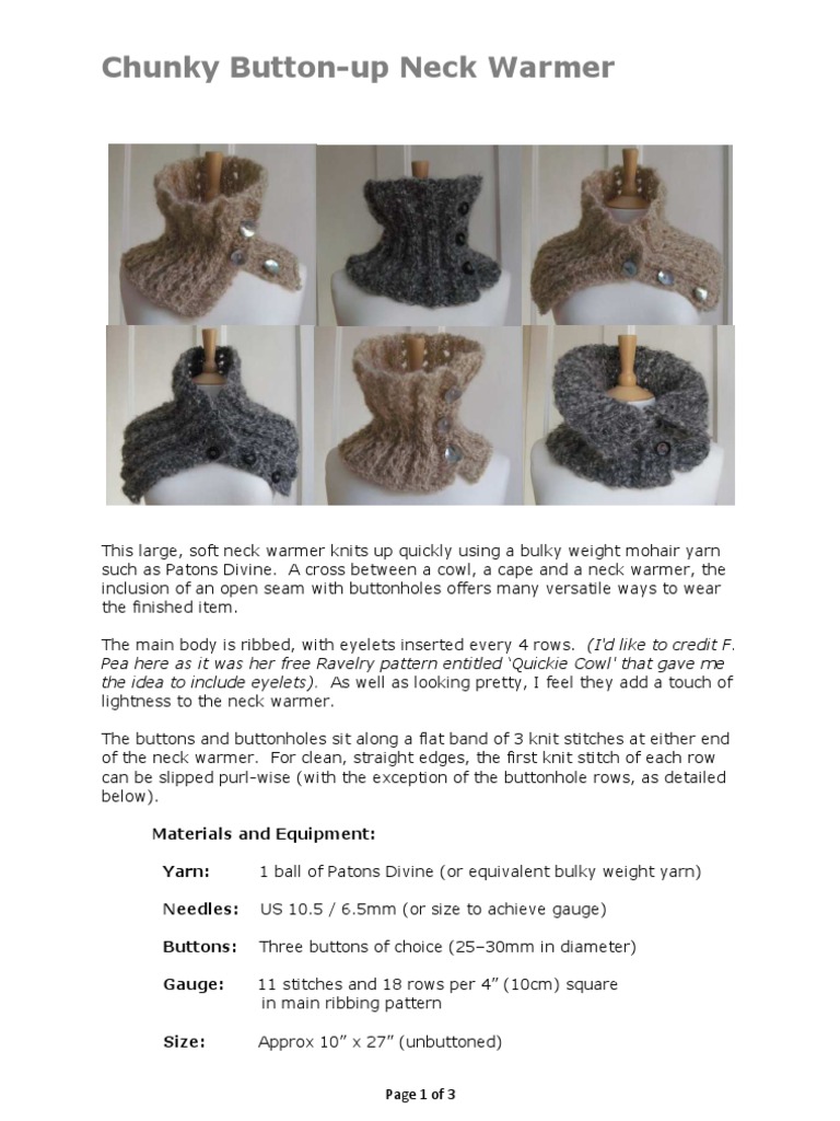 Chunky ButtonUp Neck Warmer V3 PDF Knitting Crafts