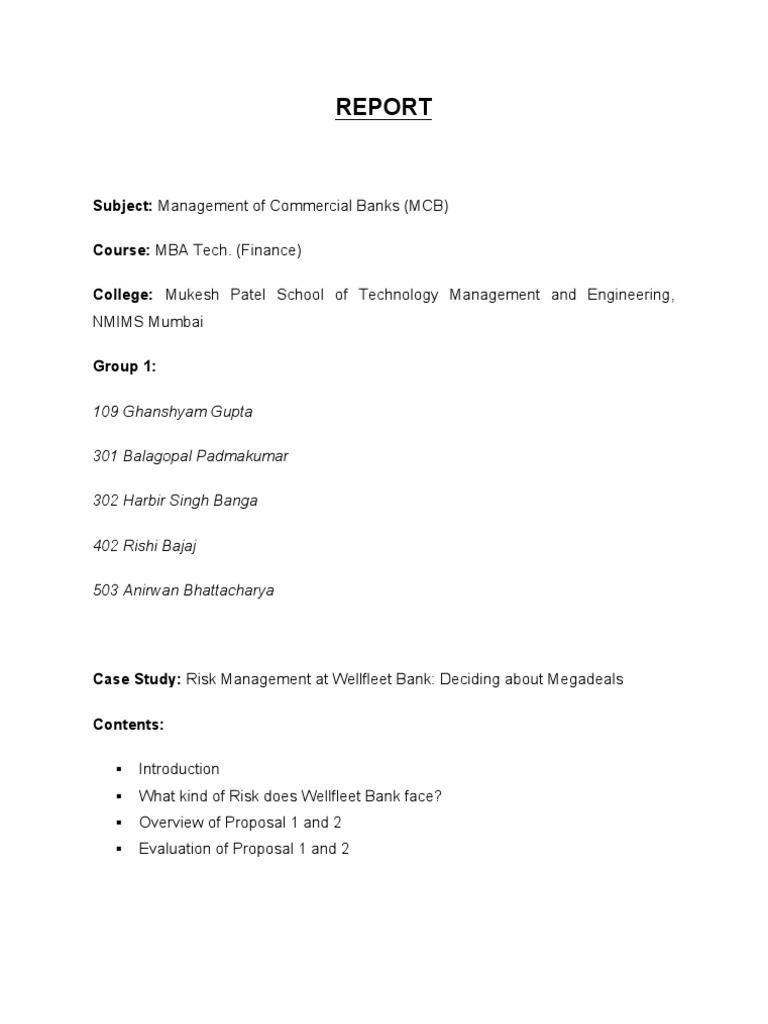 Risk Management at Wellfleet Bank "Megadeals" PDF Banks Loans
