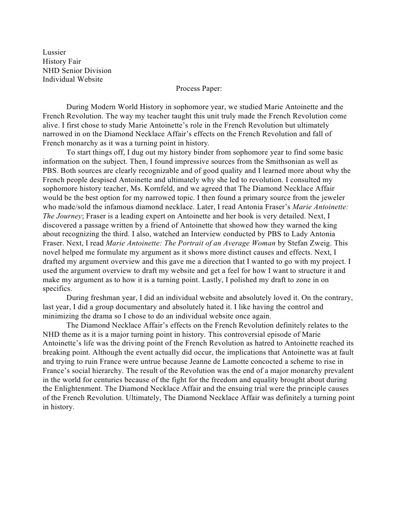 history fair process paper Marie French Revolution
