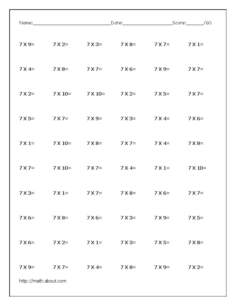 60-Problem Multiplication Worksheet | PDF | Teaching Methods & Materials