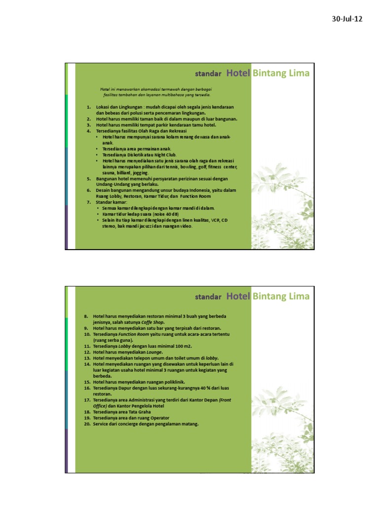 Standar Hotel Bintang Lima