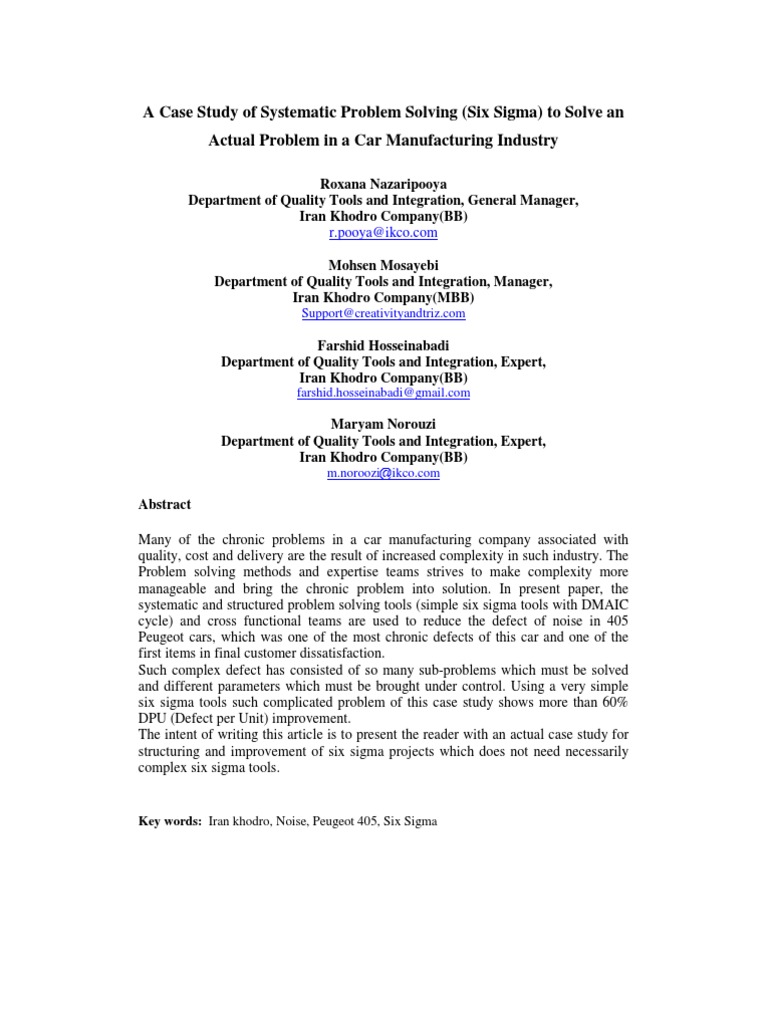 Case Study of Six Sigma | PDF