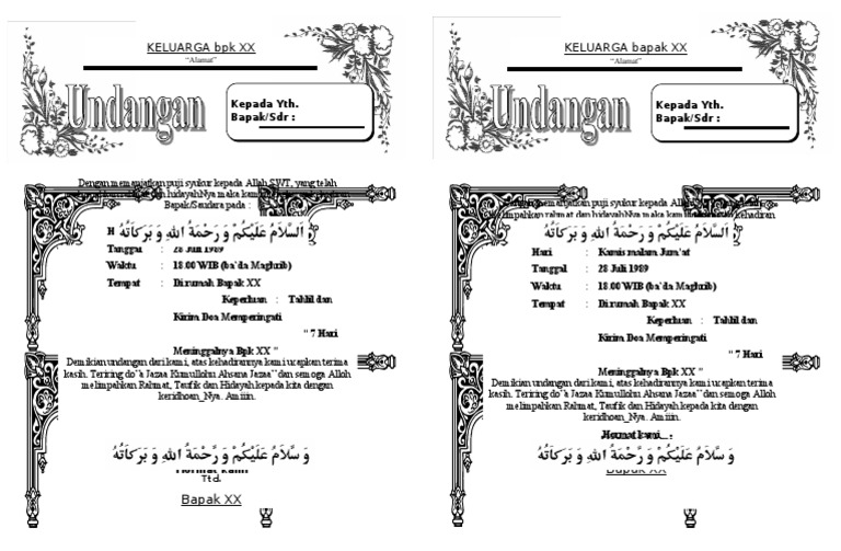 Template Surat Undangan Tahlil