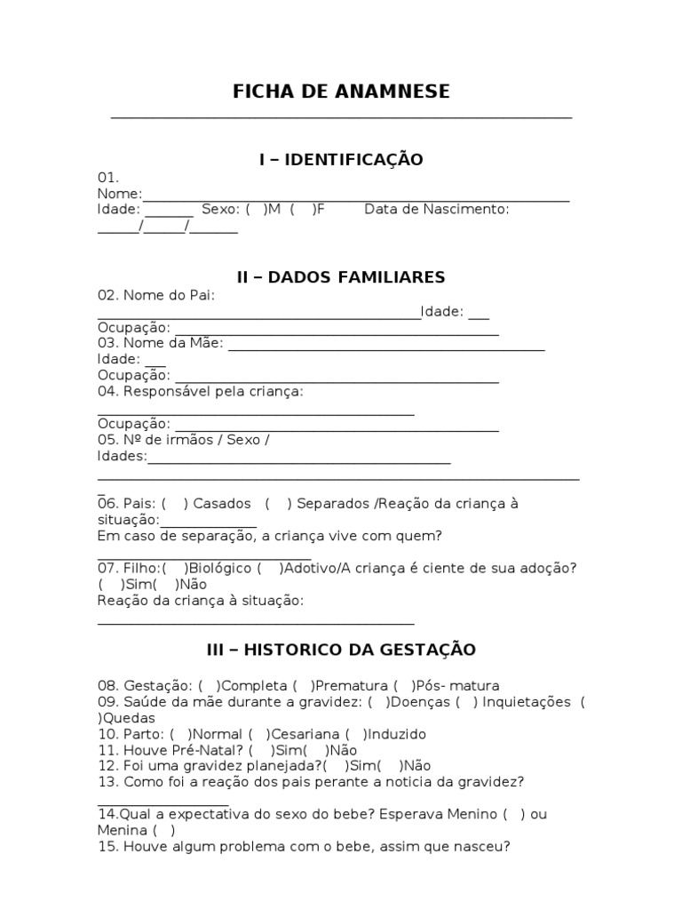 Ficha de Anamnese | Gravidez | Adoção | Free 30-day Trial | Scribd