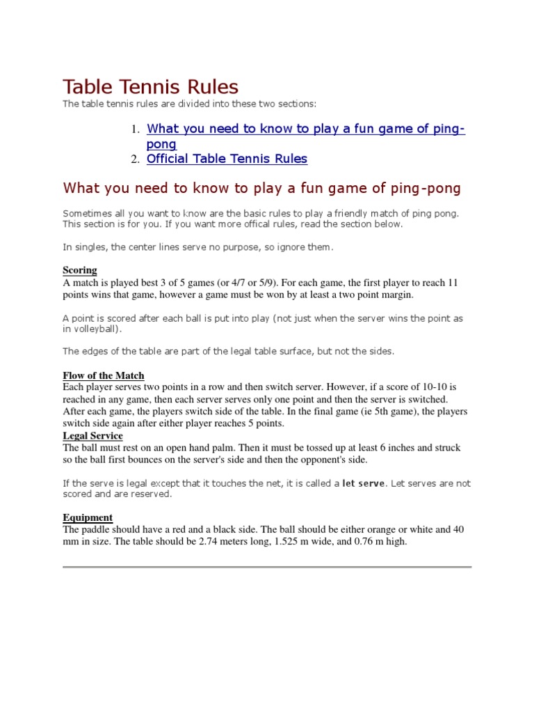 Table Tennis Rules | PDF | Table Tennis | Ball Games