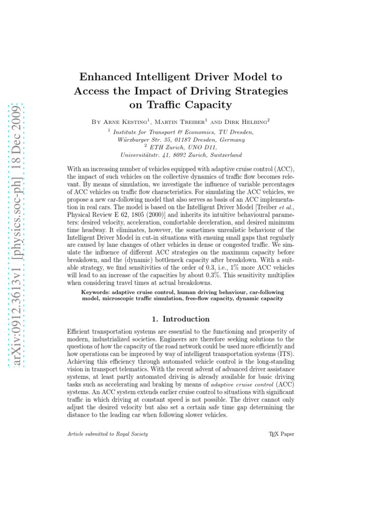 Enhanced Intelligent Driver Model To Access The Impact of Driving ...