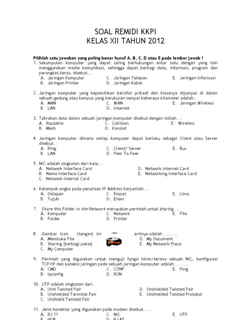 Soal Remidi Kkpi Kelas Xii