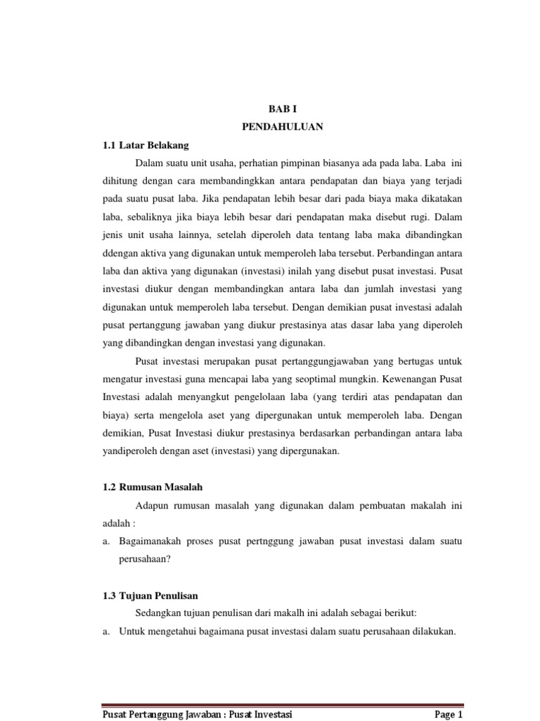 Pembahasan Pusat Investasi