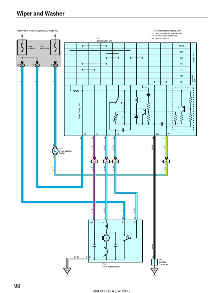 2004 Corolla Wiper and Washer Electrical Diagram | PDF | Machines
