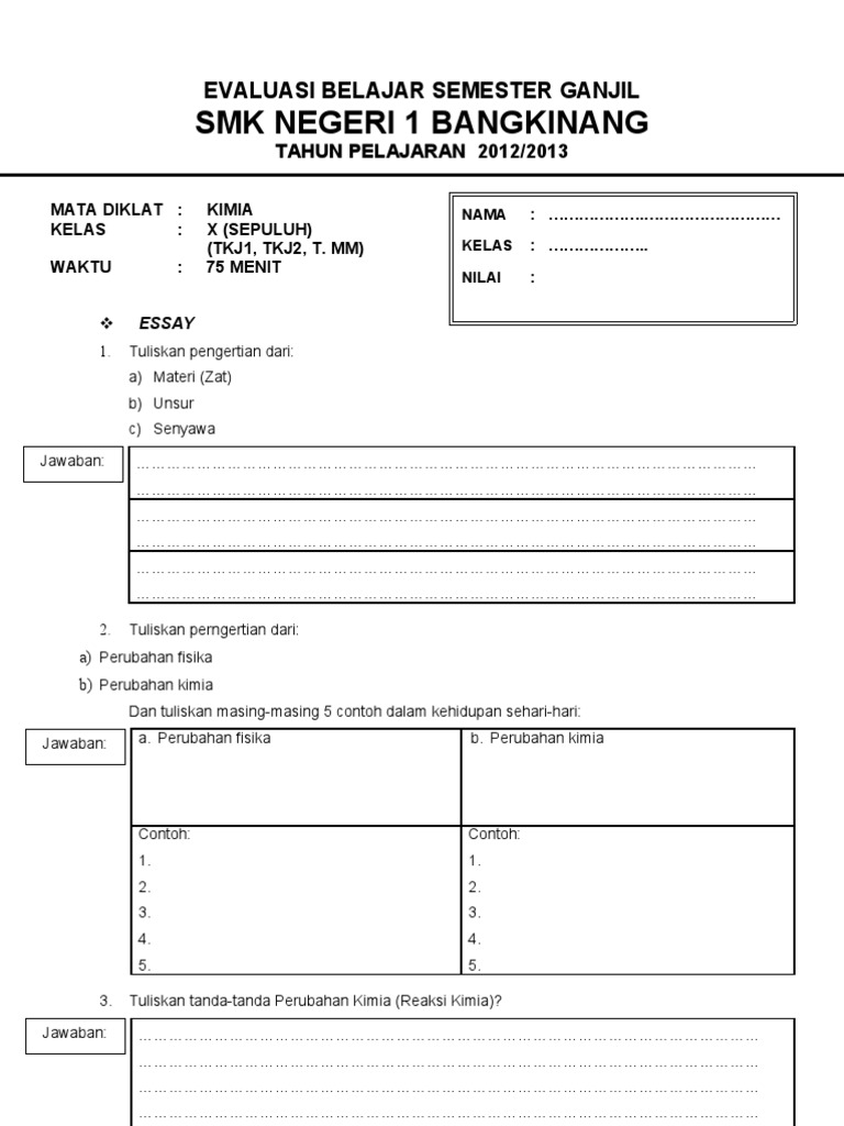 SOAL KIMIA KELAS X