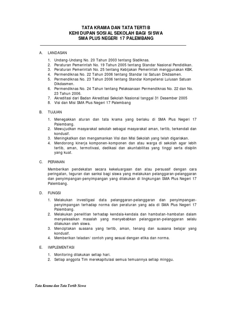 Contoh Tata Tertib Sekolah Pdf