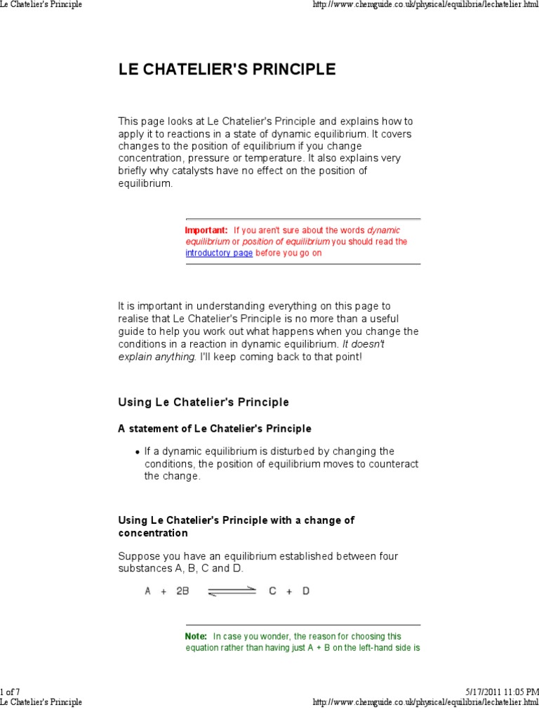 Le Chatelier - S Principle | PDF | Chemical Equilibrium | Chemical ...