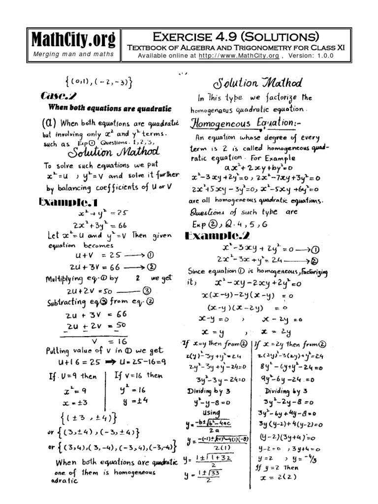 Exercise 4.9 (Solutions) : Textbook of Algebra and Trigonometry For ...