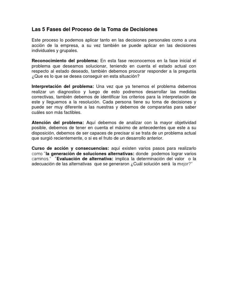 5 Fases del Proceso Decisional | PDF | Toma de decisiones | Epistemología